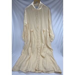 VTG Flax By Jeanne Engelhart Buttonup Pale Yellow Linen Dress Med Lagenlook READ